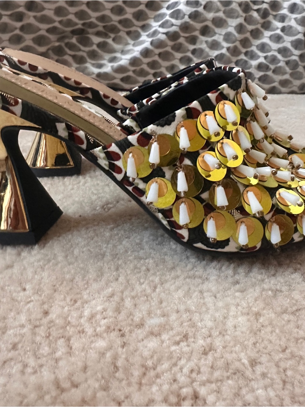 Chelsea & Violet Gold Sequin and White Bead Slide Mules NEW 6 - Picture 2 of 9
